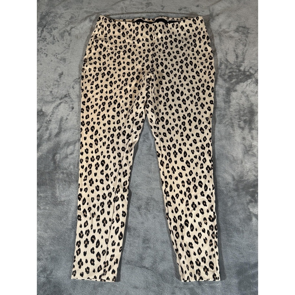 Chico's Pants Womens 1‎ Beige Leopard Print Ankle Pull On Stretch Knit Casual